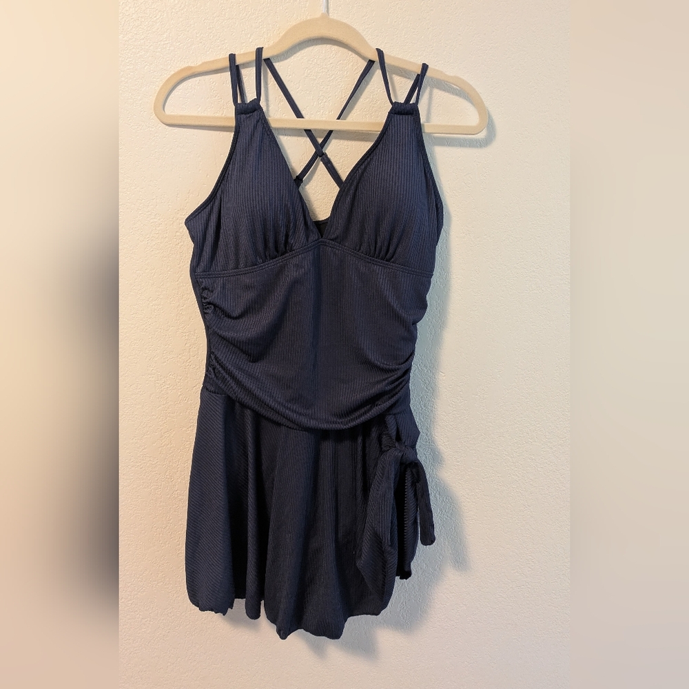 Navy Blue Strappy Swimsuit Dress
